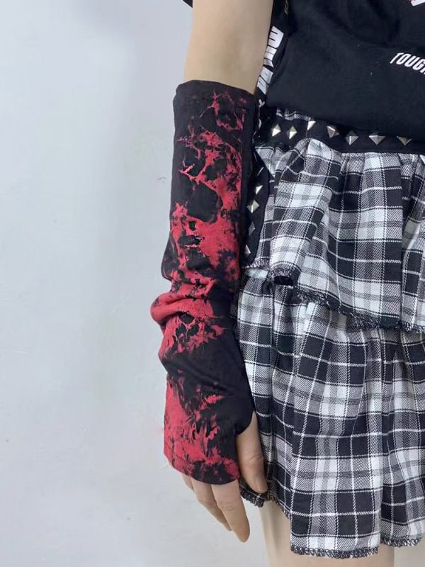 Gothic Dark JK Style Tie-dyed Color-block Slim Oversleeve