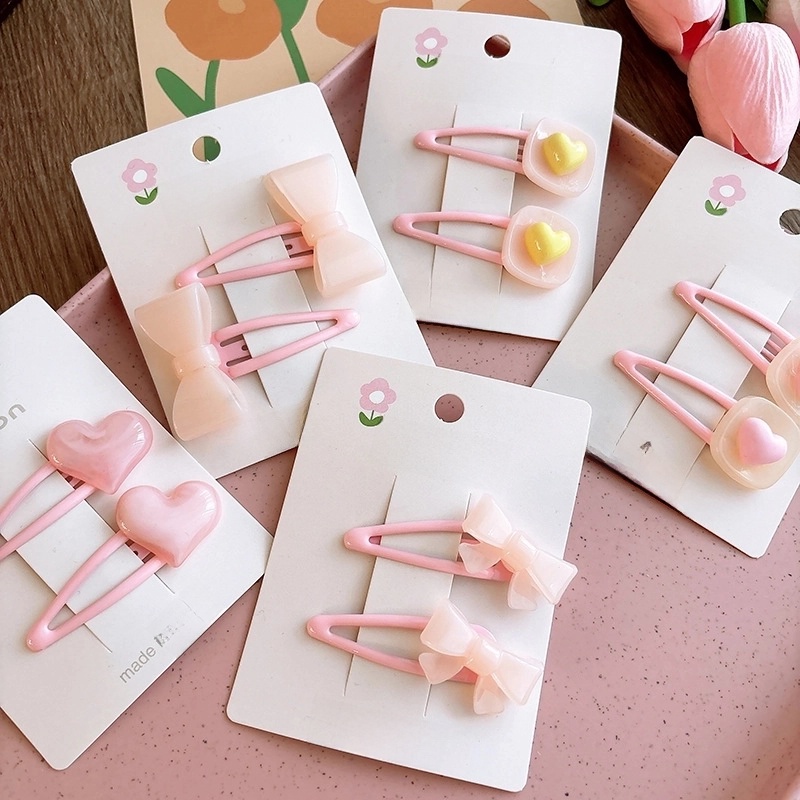 Spring New Sweet Pink Bow Bangs BB Clip Pinky Beige Girl Heart Children Barrettes Hair Accessories