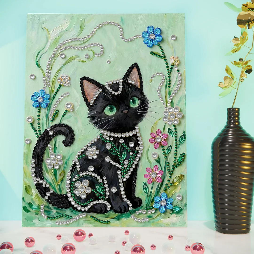 Black Cat DIY Pearl Diamond Art Kit for Adults Home Decor With Frame 30x40cm