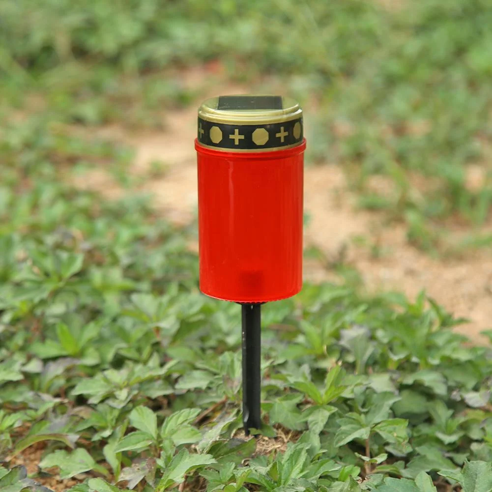 Solar Power Grave Lawn Light Flameless Electronic LED Candle Lamp (Red)