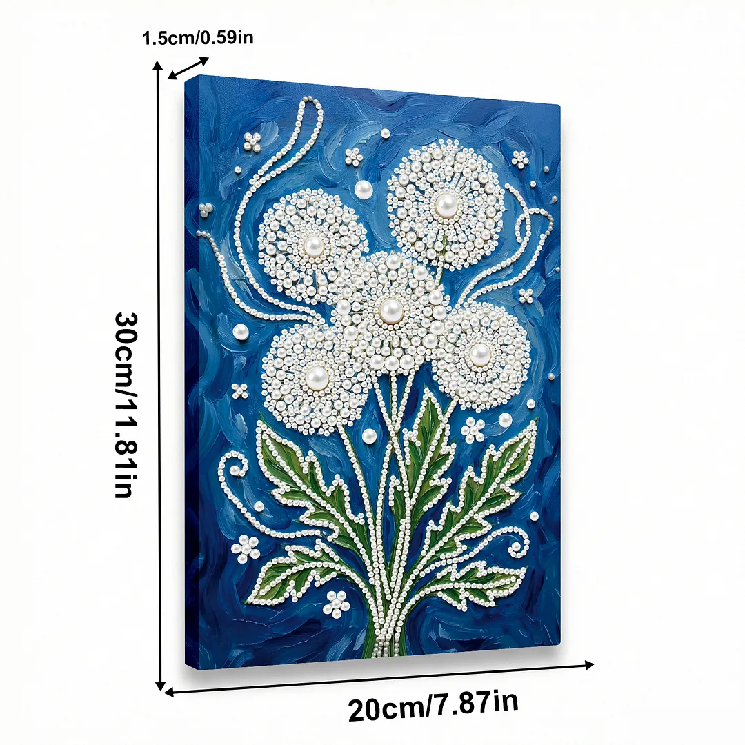 Dandelion Vase DIY Pearl Painting Art Kits With Frame Pearl Gem Paintings Picture Arts Craft 20x30cm for Adults Beginners Home Wall Decor