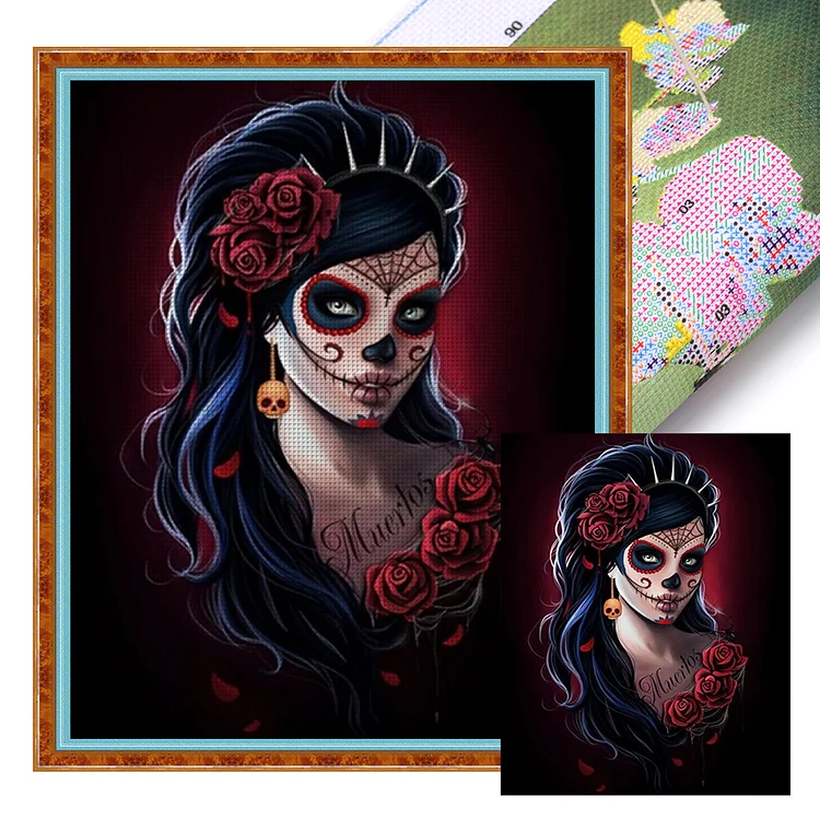 【Huacan Brand】Skeleton Long Hair Woman 11CT Stamped Cross Stitch 40*50CM