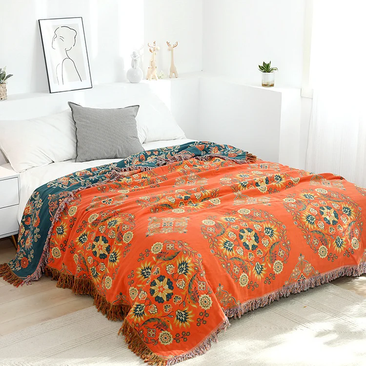 Bohemia Jacquard Tassel Cotton Queen Bedcover Sofa Blanket