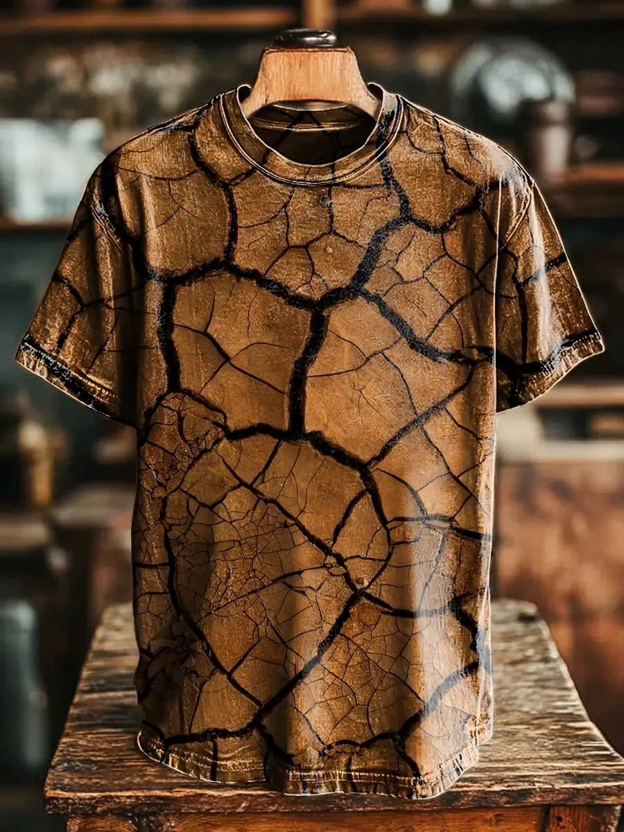 Eagerlys Retro Aged Crack Texture Art Print T-shirt Eagerlys