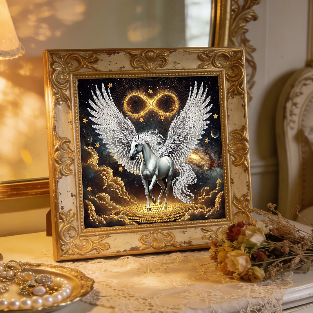 Starry Pearl Pegasus Special Shaped 5D DIY Partial Drill Diamond Painting Kits for Adults Beginners Home Decor Diamonds Paintings Gem Art 11.81 X11.81inch