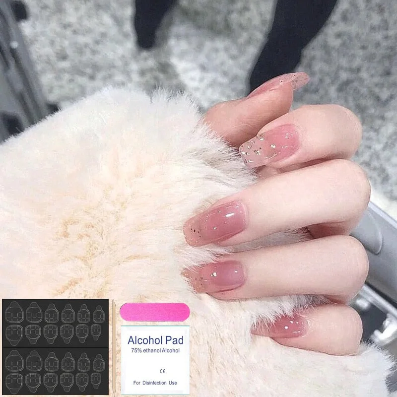 24PCS  Natural Nude French Fake Nails Art Tips Press On False Detachable Full Cover Artificial Nails Art DIY Manicure Tool