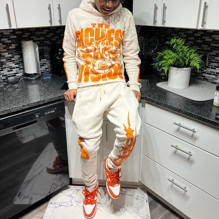 Loveciss®/ Fun Contrast Flame Foam Print Hooded Trousers Men'S Suit