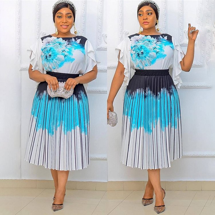 African Americans fashion QFY Plus Size Dresses For Women African Print Chiffon Robe Jellaba Femme Party Clothing Ankara Dashiki Short Sleeve Dress Vestido Ankara Style QueenFunky