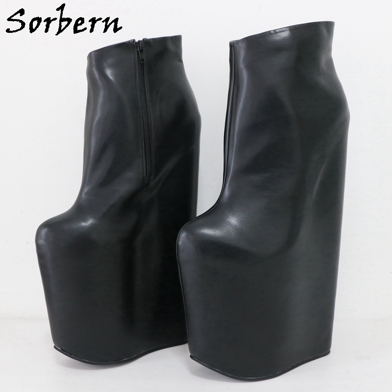 VCSHOES Black Matte Drag Queen Ankle Boots Women Fetish Style 12 In 30Cm Wedges Cosplay Crossdresser Shoes Short Booties Custom
