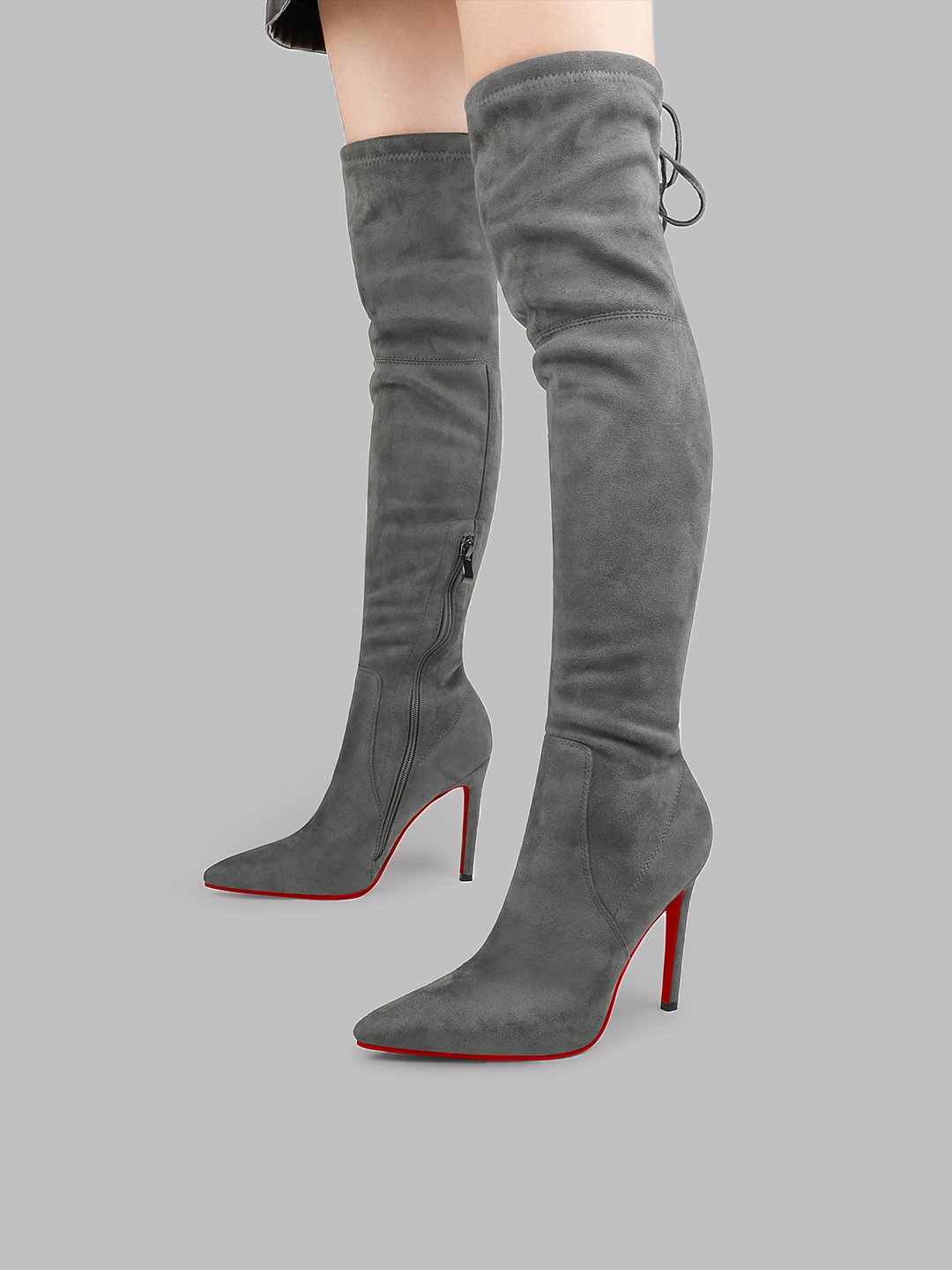 3.94“/4.72” Women's Microsuede Over The Knee High Heels Red Bottom Boots