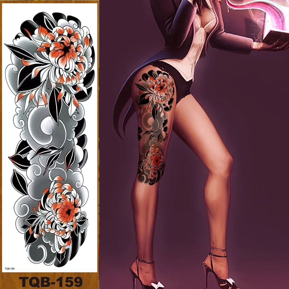 Full Arm Temporary Tattoo Sticker Man Woman Girls Body Leg Fake Tatoo Lotus Peony Rose Magnolia Flowers Totem Makeup Waterproof