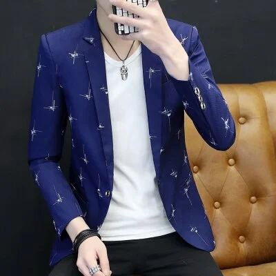 Woherb Floral Print Blazer Jacket Men Korean Trend Streetwear Mens Clothing Casual Suit Coat Male Slim Fit blazer masculino