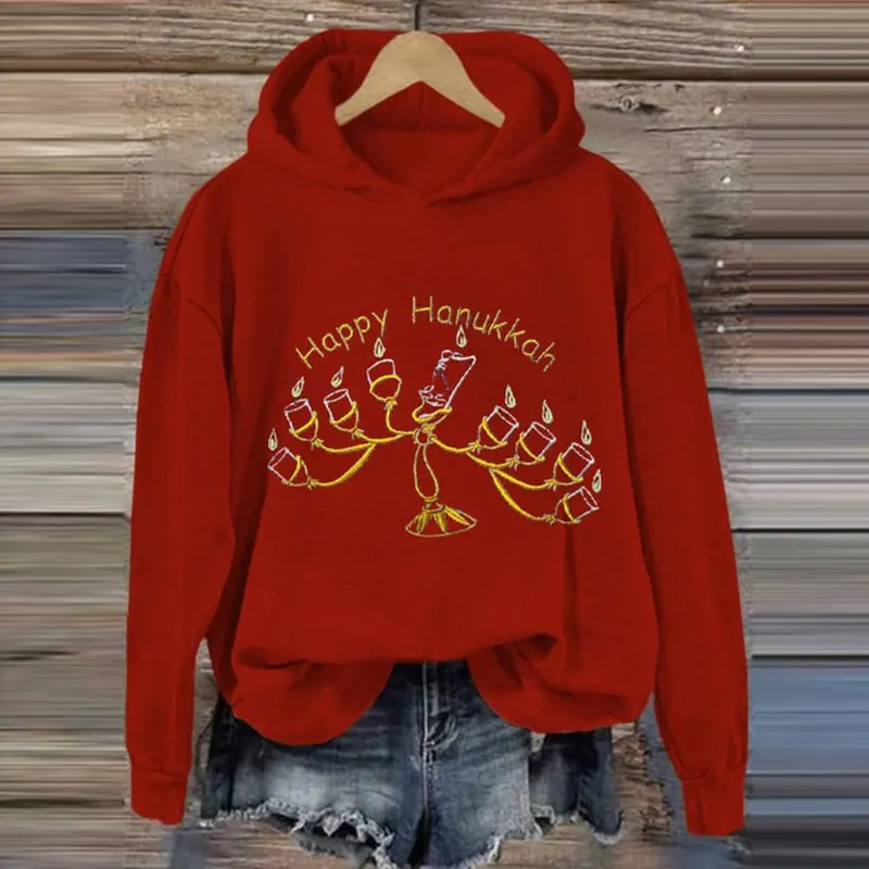 Women's Menorah Hanukkah Print Hoodie