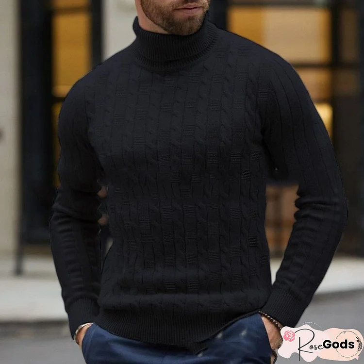 High Collar Simple Slim Men's Sweater