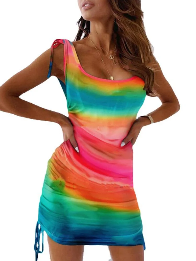Women Sexy Sling With Hip Mid-waist Print Dress