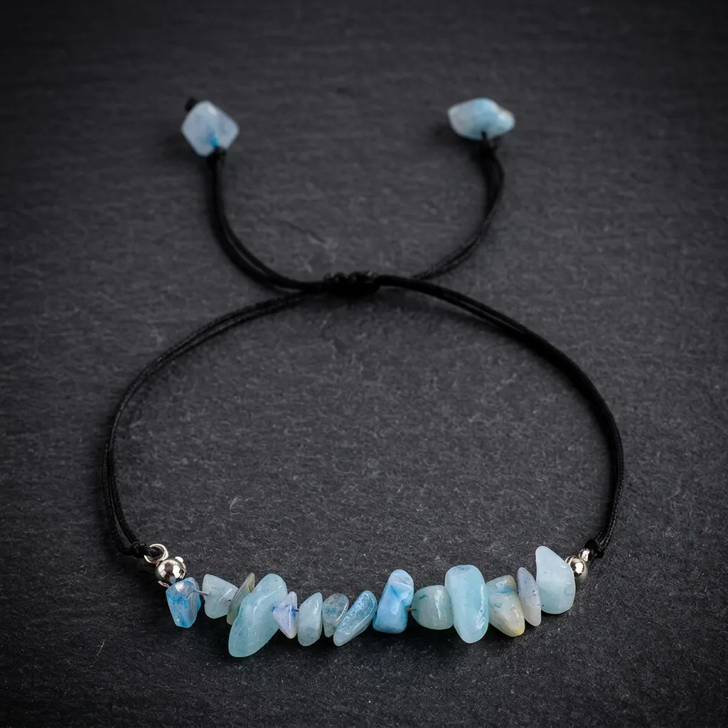 Celestial Aquamarine Raw Chip Cord Bracelet Oceanic Aquamarine
