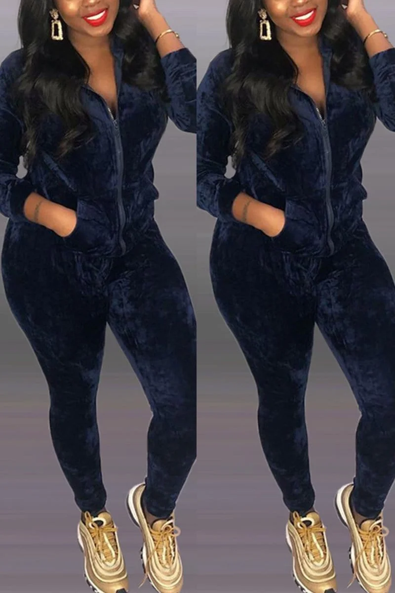 Fashion Velvet Zipper Lapel Two Piece