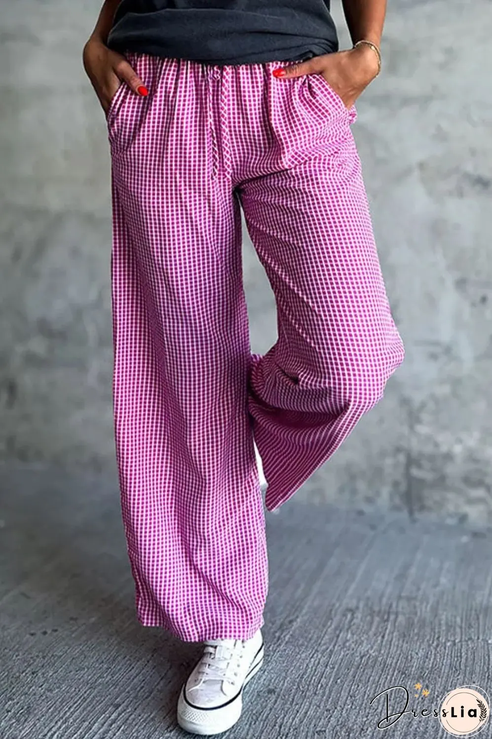 Plaid Wide Leg Pants with Pockets
