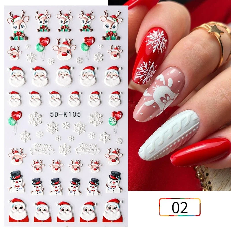 1PC 5D Nail Stickers Winter Santa Claus Self-Adhesive Slider Nail Art Decorations Christmas Snow Decals Manicure Accessories-Nail Inspo