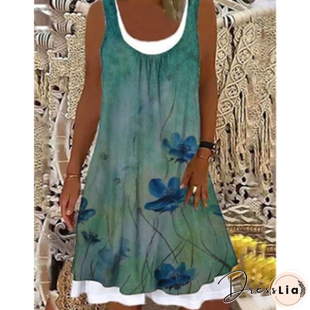 Women's Fashion New Spring Casual Temperament Suspender Type Sleeveless Round Neck A-line Skirt Dress