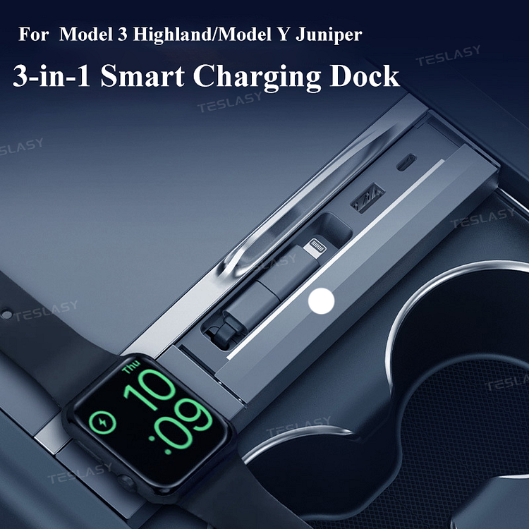 Teslasy 3-in-1 Smart Center Console Charging Dock for Tesla Model 3 Highland / Model Y Juniper