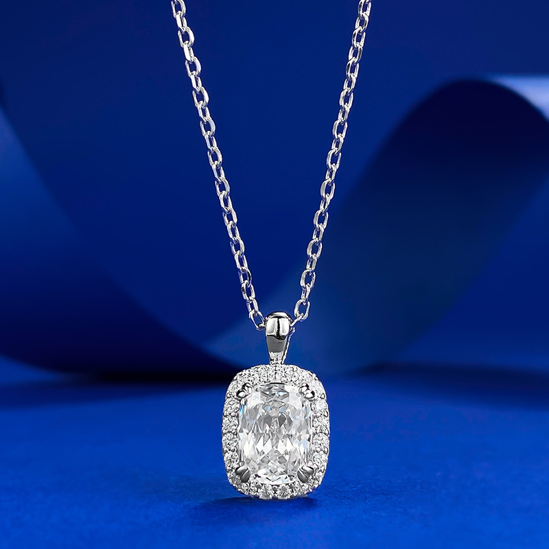 MIKAMU Jewelry S925 Silver 2 Carat Cushion-Cut Diamond Pendant Necklace - Everyday Luxury