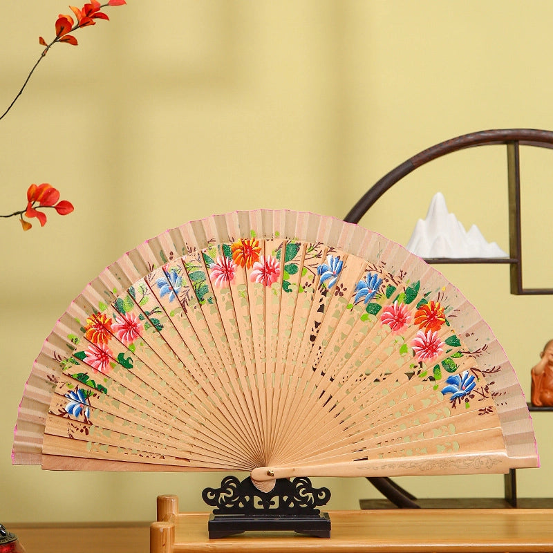 Handmade Painted Fan Classical Folding Fan European Style Spanish Wooden Fan Cheongsam Matching Fan Chinese Ancient Style Folding Fan