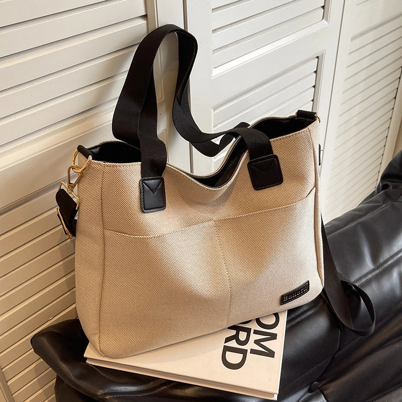 Women’s Large Canvas Solid Color Streetwear Square Zipper Tote Bag