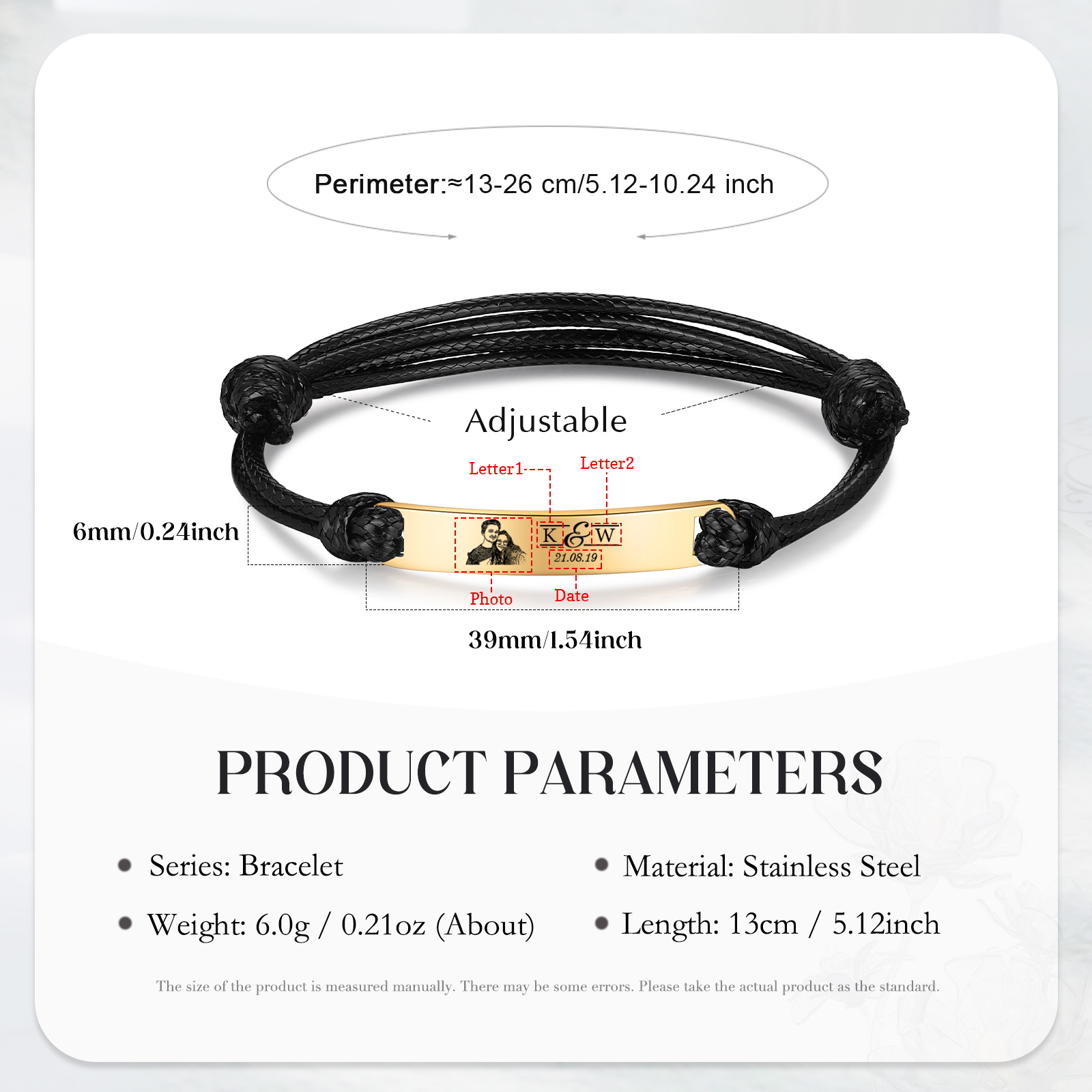 Braccialetti acciaio inox 1 nome 2 lettere e 1 foto personalizzabili per coppia multicolori da scegliere