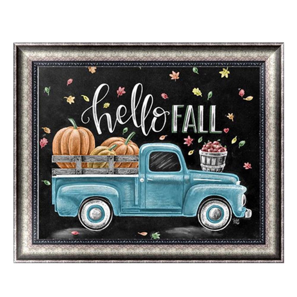 

Hello Fall Blue Car Blackboard Quotes - Partial Round Diamond Painting - 30x25cm, 501 Original