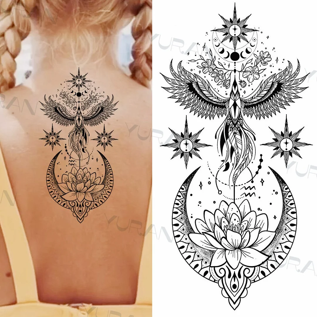 Sdrawing Catcher Rose Flower Temporary Tattoos For Women Adult Henna Moon Feather Owl Fake Tatoos Realistic Sexy Chest Tattoo Paste