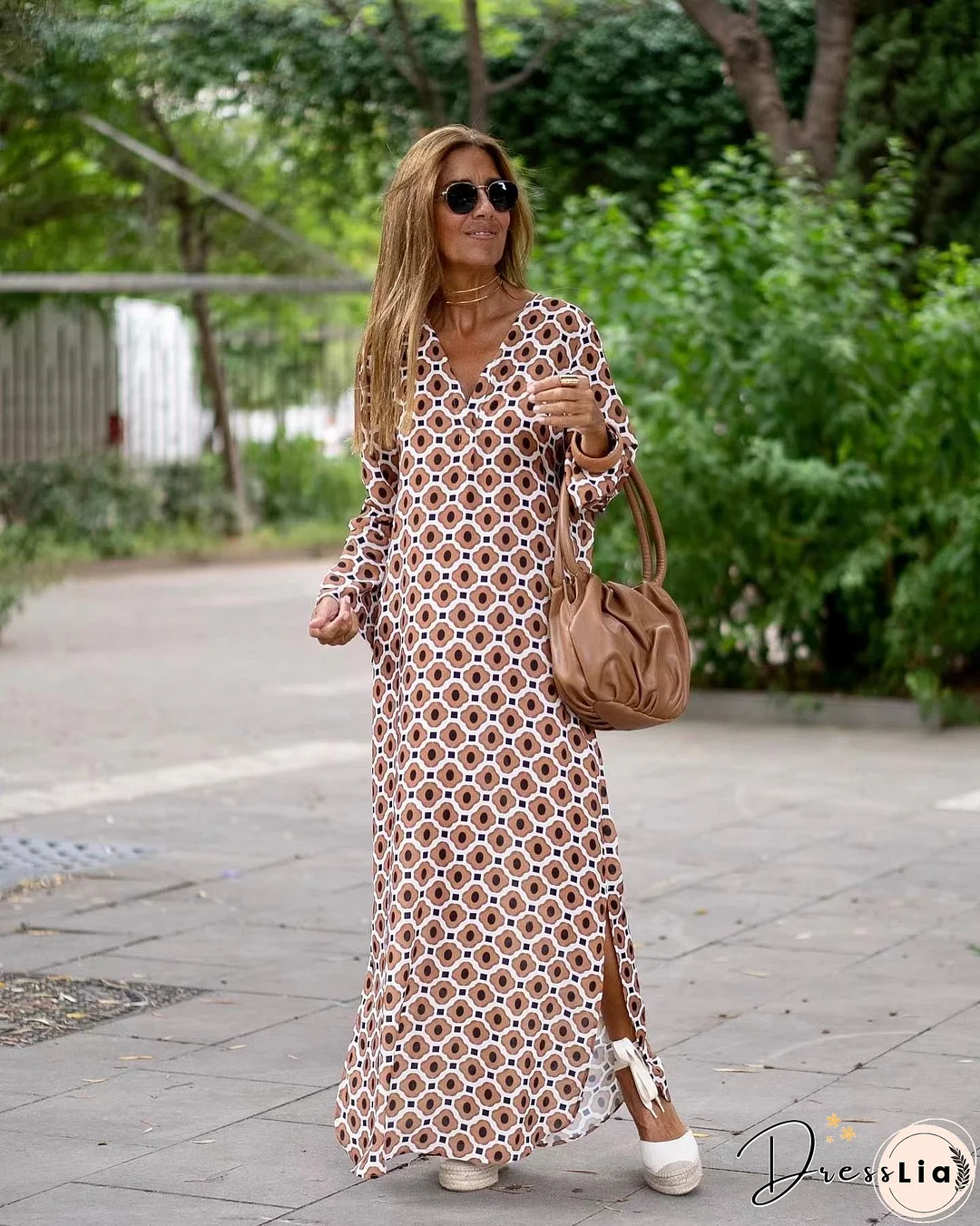 Summer New Products Fashion Printing V-neck Long Dress Women