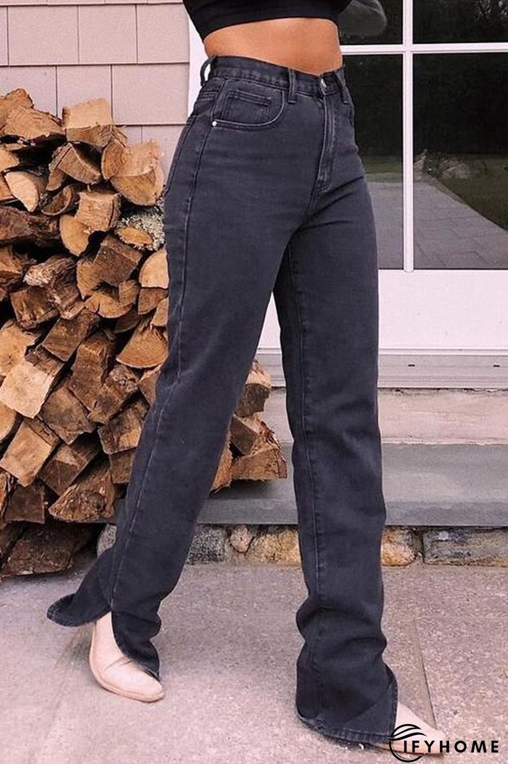 High Waist Ripped Slit Jeans | IFYHOME