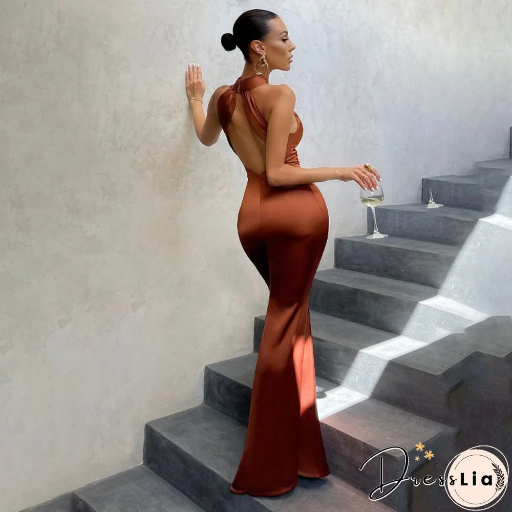 Sexy Satin Sleeveless Backless Elegant Party Maxi Dresses Women Summer Off Shoulder Bodycon Black Long Dress Formal Female