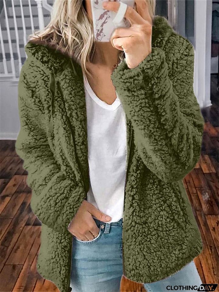 Women's Full Zip Up Cozy Plush Hooded Coat