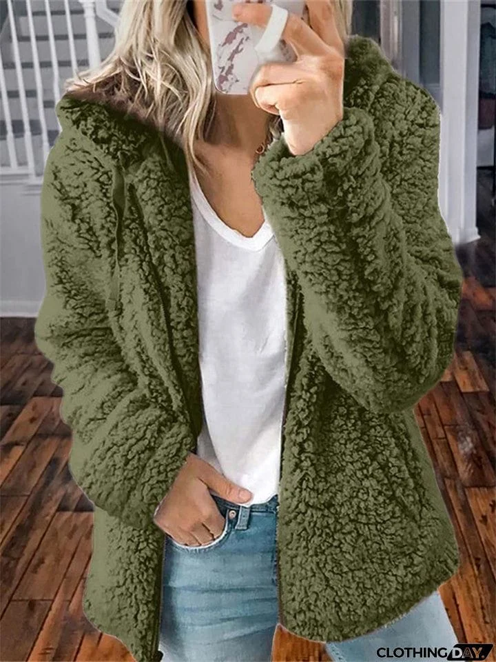 Women's Full Zip Up Cozy Plush Hooded Coat