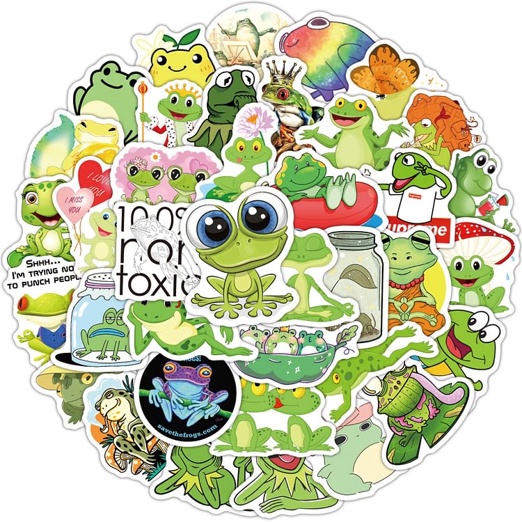 Kawaii big-eye frog stickers pack of 50
