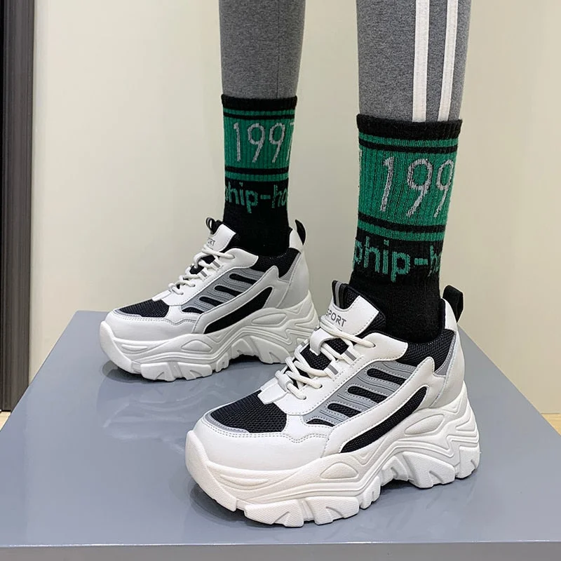 Spring Autumn Chunky Sneakers For Women 2022 Fashion Platform Vulcanized Shoes Woman Black Beige Thick Bottom Trainers