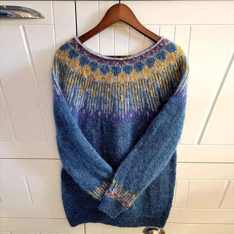 Vintage Icelandic Knitted Jacquard Sweater (Unisex)