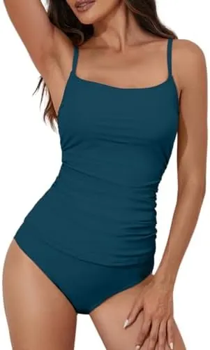 Women's Swimsuit Ruched Tummy Control Tankini Set 