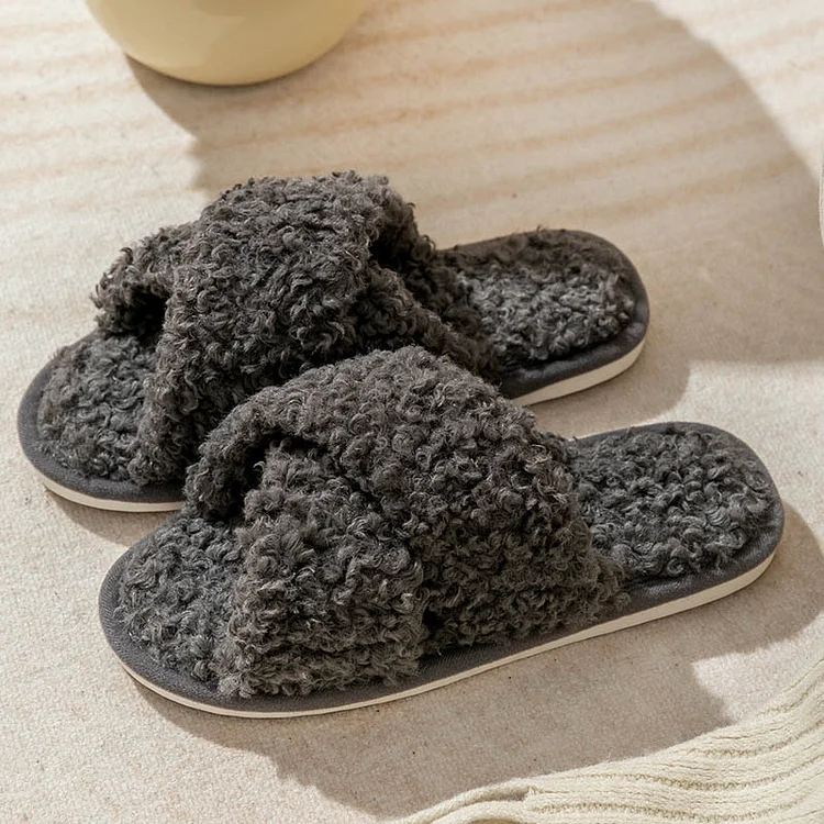 Women's cross-strap cotton slippers skin-friendly plush cotton slippers socialshop