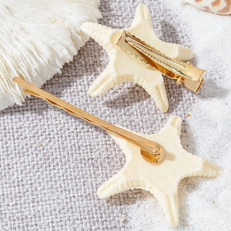 Sea Starfish Shape Hairpin Conch Shell Bangs Clip Vintage Side Duckbill Clip Natural Shell Hairpin