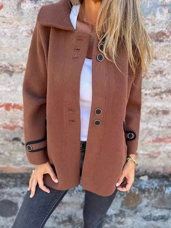 Split-Joint Buttoned Plus Size Loose Lapel Outerwear BROWN-XL