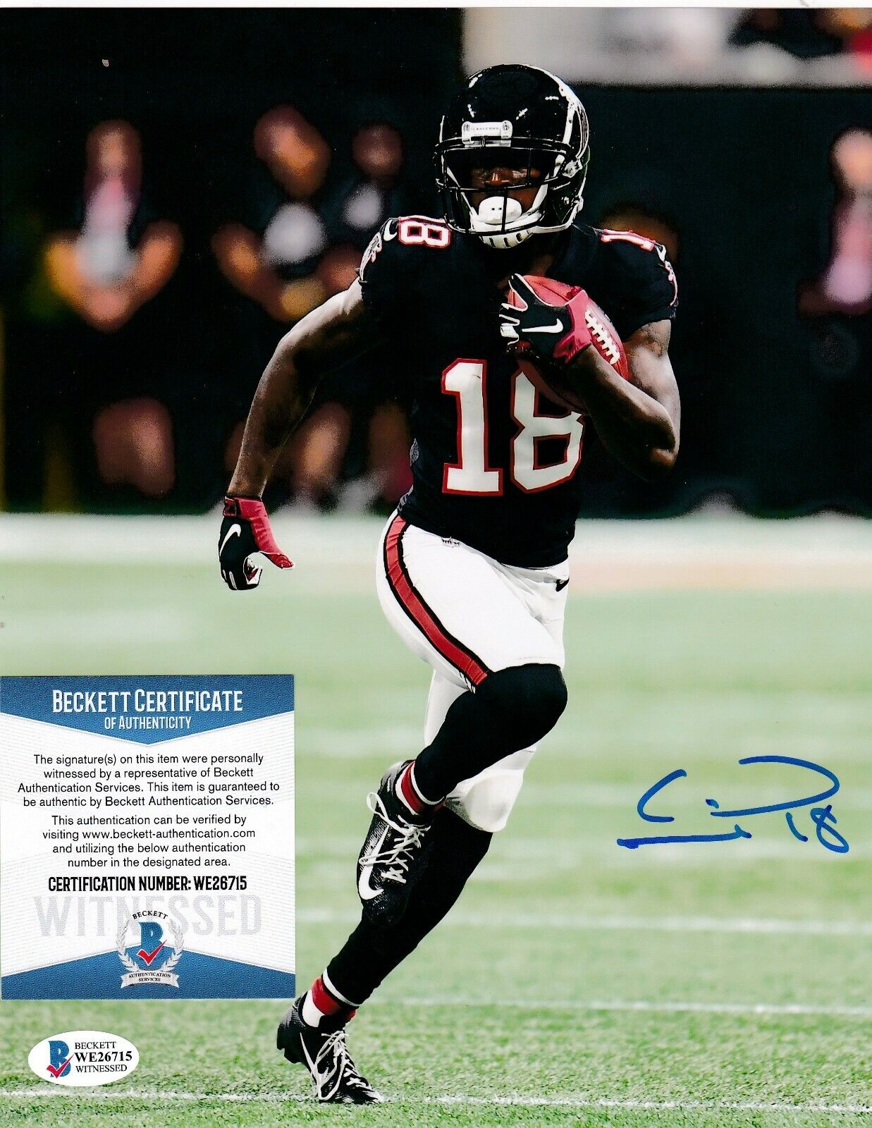 CALVIN RIDLEY ATLANTA FALCONS BECKETT AUTHENTICATED ACTION SIGNED 8X10