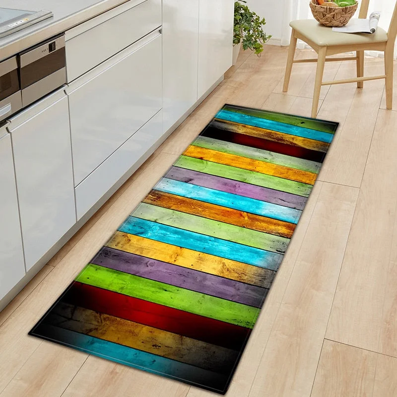 3D Printing Lmitation Wood Grain Kitchen Mat Modern Printed Soft Mats Bathroom Absorbent Doormat Home Decoration Rugs Floormat