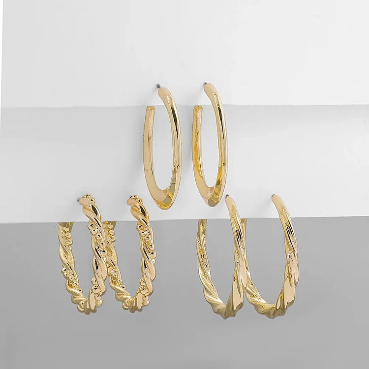 3pair/set New Design Geometric Twisted Earring for Women Gold Color Big Round Circle C Shape Hoop Earrings Female Simple Jewelry