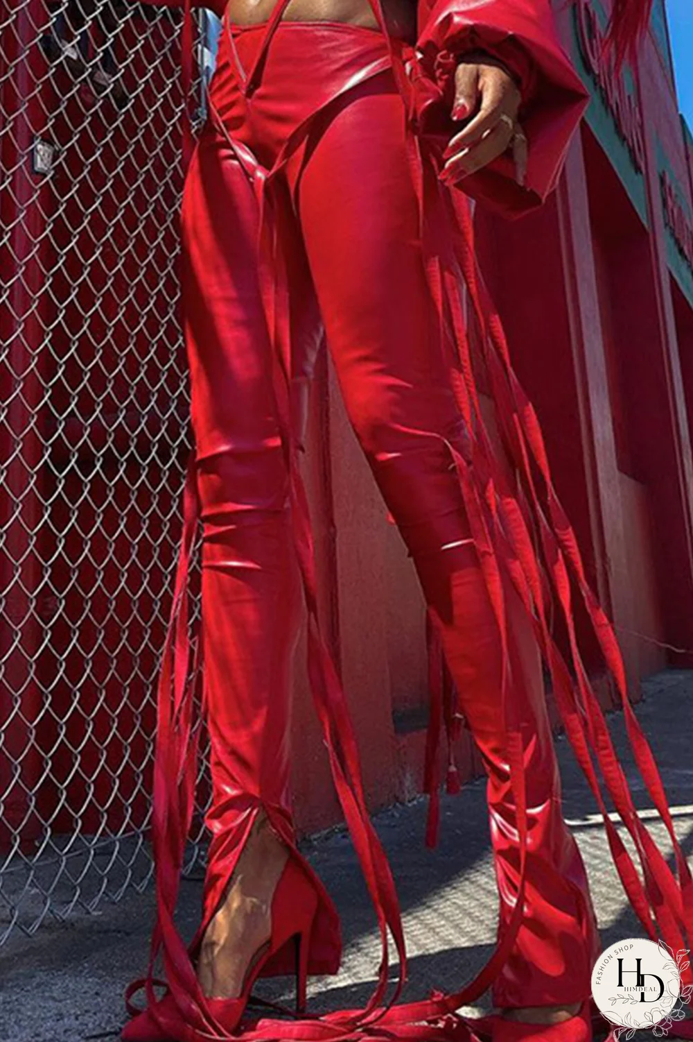 White Street Patchwork Draw String Skinny Mid Waist Speaker Bottoms