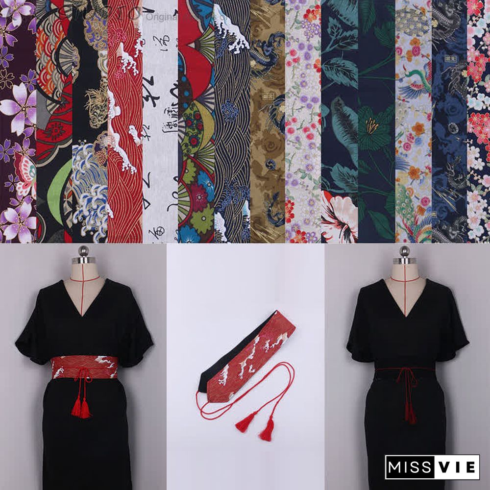 Vintage Print Tassel Lace Up Hanfu Waistband