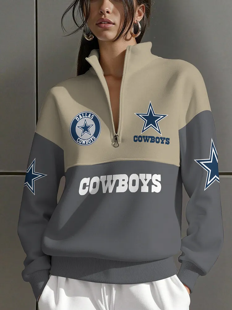 Dallas Cowboys  Women Plain Color Zip Up Long Sleeve Sweatshirt