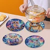 4PCS Diamond Painted Acrylic Owl Placemats Insulated Dish Mats Comes with Mats